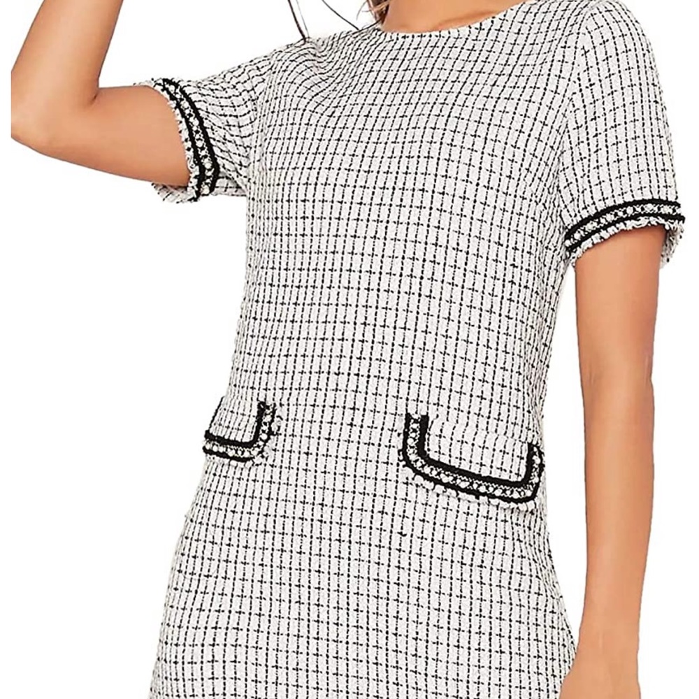 Tweed Mini  Shift Dress with pearl detailing.